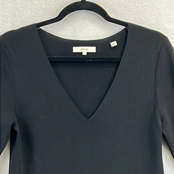 Vince Beautiful Midi Dress Size L Black Fit/Flare Long Sleeve V-Neck Like New - Picture 3 of 12